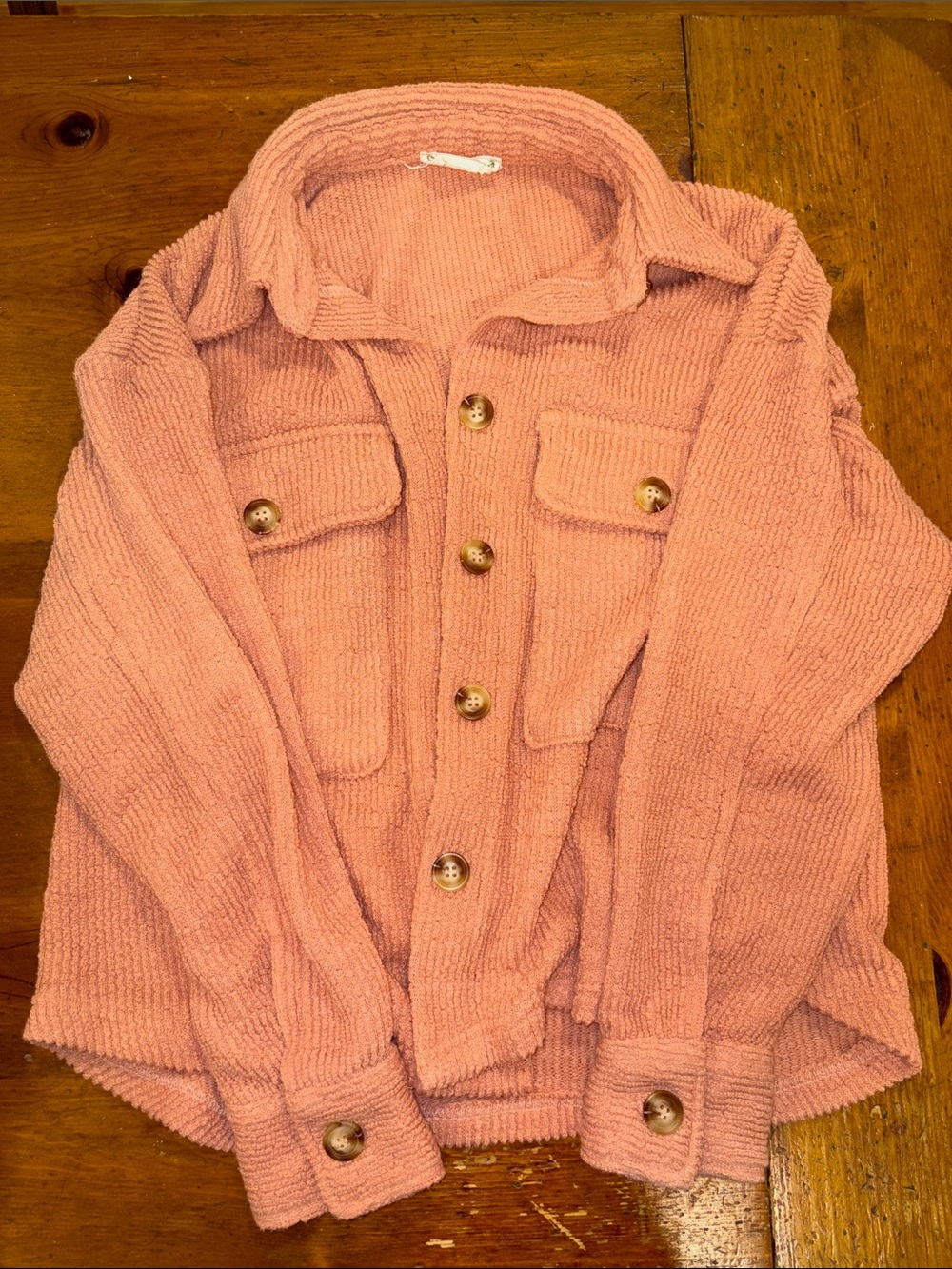 Love Riche Plush Button-Down Shacket in Dusty Pink